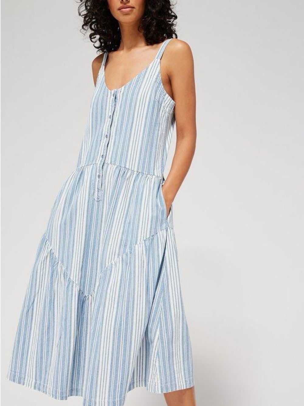 LACAUSA BLUE MOON DRESS INDIGO STRIPE  BUTTON UP COTTON WESTERN SMALL